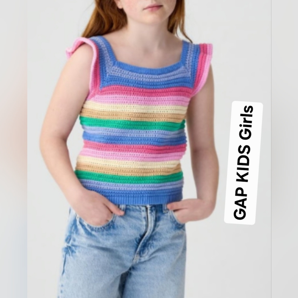 GAP Kids Cotton Crochet Colorful Striped Top Knit Tank